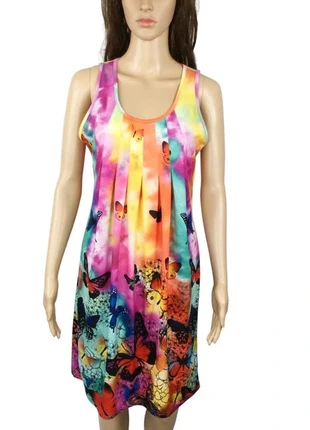 Robe d'été femme multicolore – Motif papillons – Légère et lumineuse – À bretelles – Taille 38, merk: sans marque, staat: Heel goed, maat: M / 38 / 10, € 9,00, € 10,15 inclusief Kopersbescherming
