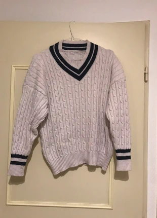 Pull Shein blanc à bandes bleues, marke: Shein, zustand: Gut, größe: M / 38 / 10, 1,00 €, 1,75 € inklusive Vinted-Käuferschutz