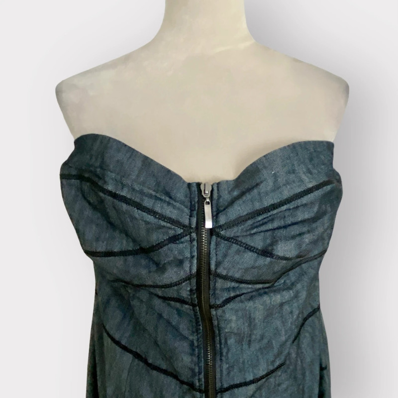 Ashley Stewart Strapless Zip Up Denim Dress Gray Blue 5