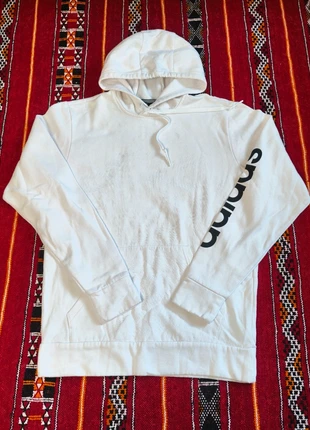 Sweat Pull à capuche adidas hoodie blanc logo noir oversize - Femme S, brand: adidas, condition: Very good, size: S / 36 / 8, €6.00, €7.00 includes Buyer Protection