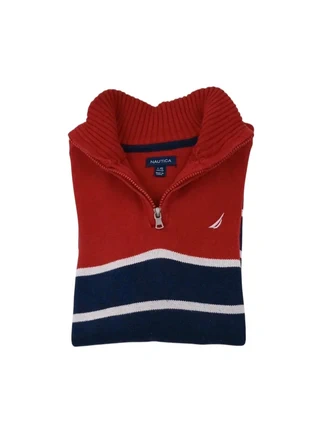 Pull quart zip Nautica bleu marine rayé blanc et rouge - Taille L (14-16) - S adultes, marke: Nautica, zustand: Sehr gut, größe: S, 12,00 €, 13,30 € beinhaltet Vinted-Käuferschutz Pro