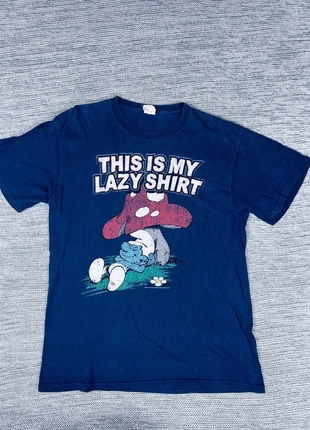 T-shirt graphic imprimé schtroumpfs « this is my lazy shirt » bleu marine M (épais), brand: Inconnu, condition: Very good, size: M, €4.00, €4.90 includes Buyer Protection