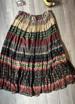 Vintage India Boho Maxi Skirt Block Print Cotton Tiered Autumn Folk Style, brand: Unbranded, condition: Very good, size: One size, £22.95, £24.80 includes Buyer Protection