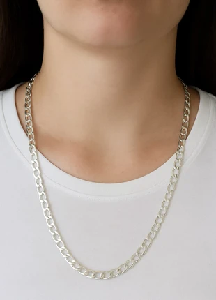 Chaîne en argent 925 long collier 60 cm maille gourmette 4 mm, marque: Argent, état: Neuf sans étiquette, 9,00 €, 10,15 € Protection acheteurs incluse