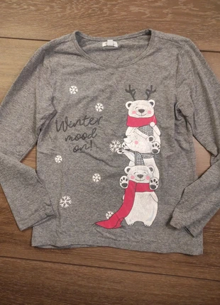 Tee-shirt manches longues trois oursons blanc winter couleur gris chiné taille 8/9 ans, brand: OVS, condition: Good, size: 8 years / 128 cm, €1.00, €1.75 includes Buyer Protection