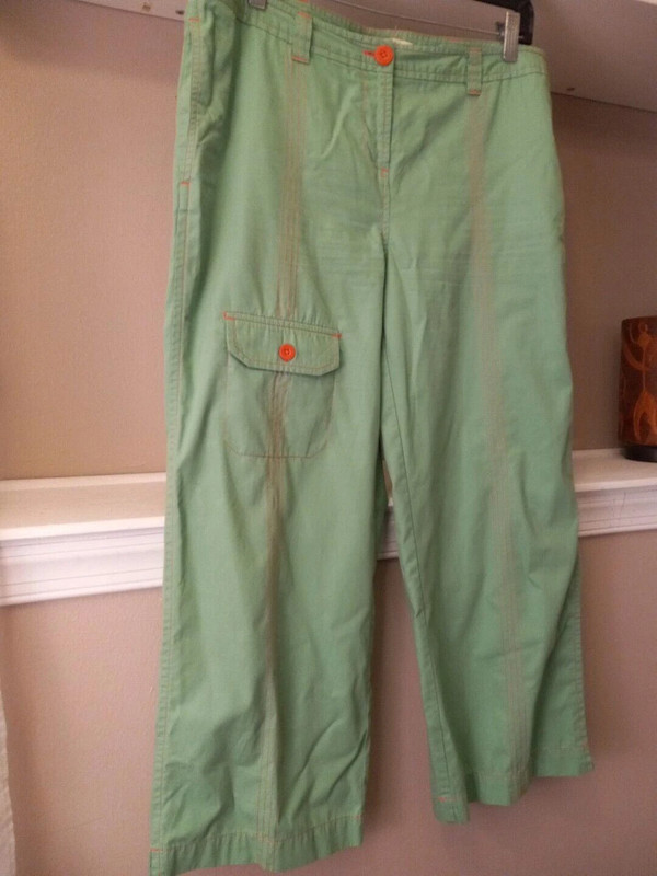 Tommy Hilfiger Women Cargo Cropped Green Pink Pants Size 10 Cotton 3