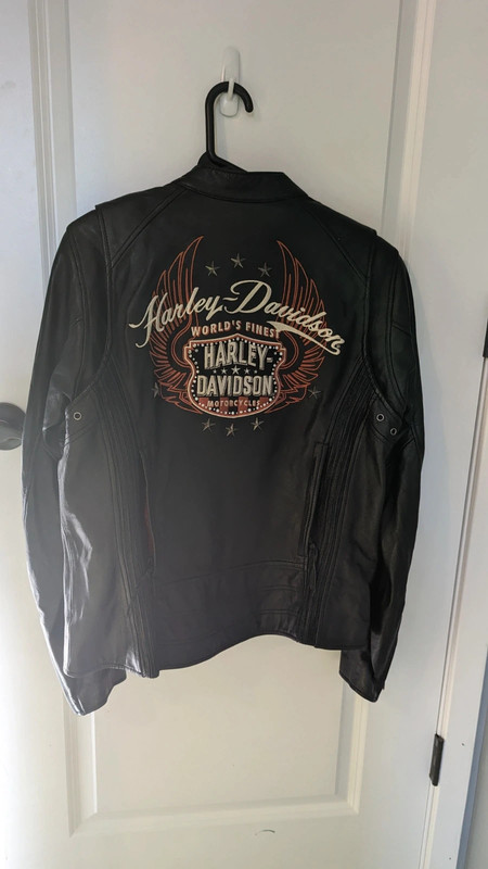 Women's Harley Davidson Orange and Black Leather Jacket 1