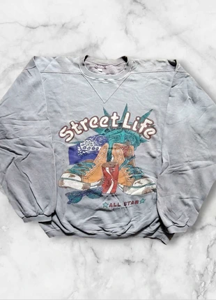 Pull oversize vintage – Michel Bachoz – Imprimé All Star – Gris – Taille L, brand: AllStar, condition: Good, size: L, €20.00, €21.70 includes Buyer Protection