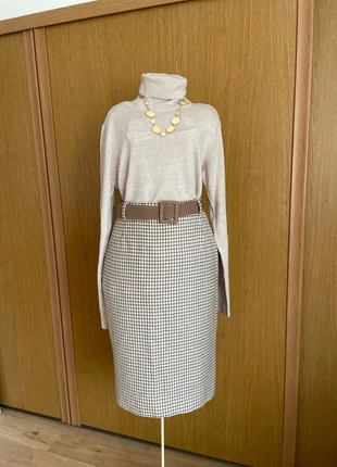 Jupe rétro laine vierge taille haute motifs pieds de poule marrons crème y2k, brand: Emozioni, condizioni: Ottime, taglia: S / IT 40 / EU 36, €10.00, €11.20 include la Protezione acquisti