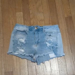 american eagle hi-rise shortie jean shorts womens 8 360 stretch denim 1