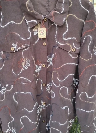 Camisa vintage marrón bordada unisex – estilo boho, marca: hanmade, estado: Nuevo con etiquetas, tamaño: 5XL / 50 / 22, 24,95 €, 26,90 € Protección al comprador incluida