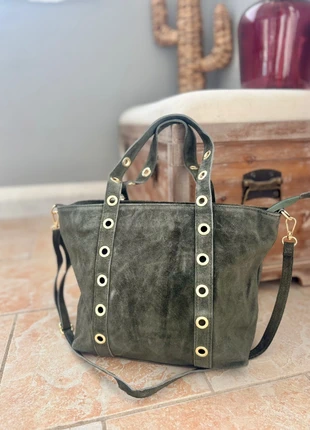 Grand sac à main cuir vert foncé + 1 bandoulière, marke: The Genuine Leather, zustand: Neu, 52,50 €, 55,83 € beinhaltet Vinted-Käuferschutz Pro