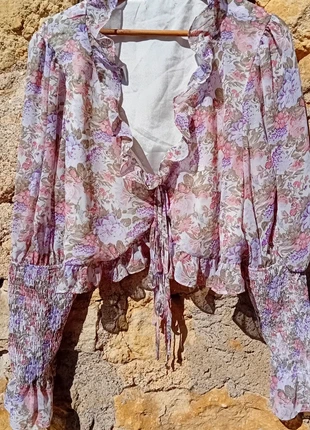 Blouse fleurie bohème, merk: Inconnu, staat: Heel goed, maat: 4XL / 48 / 20, € 10,00, € 11,20 inclusief Kopersbescherming