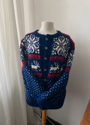 Vintage 100% Wool Norwegian Cardigan – Whimsy winter Cozy Knit, merk: Vintage Dressing, staat: Nieuw zonder prijskaartje, maat: L / 40 / 12, € 45,00, € 47,95 inclusief Kopersbescherming