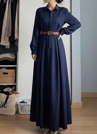 Robe chemise longue fluide bleu marine – Taille S, merk: Solena, staat: Heel goed, maat: S / 36 / 8, € 44,90, € 47,85 inclusief Kopersbescherming