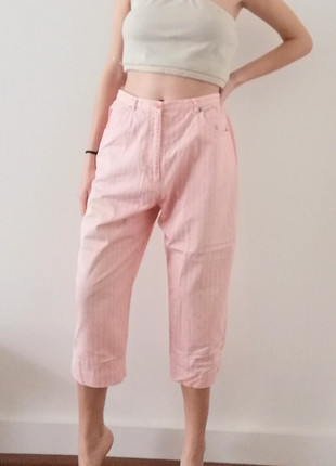 Capri pants bermuda shorts années 2000 vintage ligne rose blanc 
