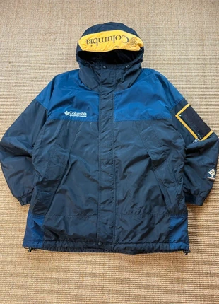Veste Columbia vintage bleu marine capuche logo jaune brodé imperméable XL homme #0133, merk: Columbia, staat: Goed, maat: XL, € 23,75, € 25,64 inclusief Kopersbescherming Pro