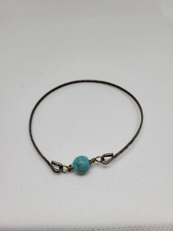 Womens Round Design Slip On Bracelet with Turquoise Bead 3