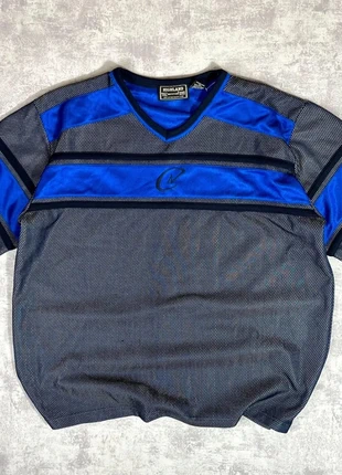 T-shirt Maillot Highland usa y2k 2000s vintage bleu/noir brillant brodé Taille M/L, marca: HIGHLANDS, estado: Muito bom, tamanho: L, €7.00, €8.05 inclui Proteção do Comprador