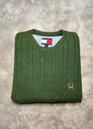 Torsadé col rond manches longues logo brodé Tommy Crest Tommy Hilfiger / vert / taille L, brand: Tommy Hilfiger, condition: Very good, size: L, 35.00 €, 37.45 € includes Buyer Protection Pro