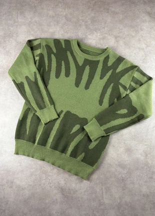 Pull oversize, knit Y2K en coton vert à motif abstraits vert foncé - 2000's, brand: Aesthetic, condition: Very good, size: M, €35.00, €37.45 includes Buyer Protection Pro