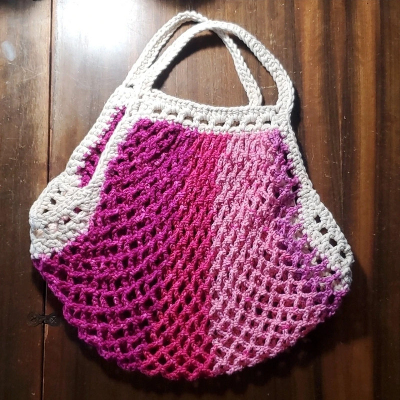 Handmade Market Bag Pink Crochet Fuchsia Shopping Beach Tote Sack Net Cotton 5
