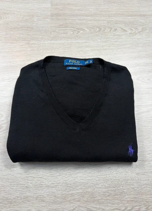 Pull Ralph Lauren, fin col en V. Logo cœur brodé, manches longues noires taille XXL, merk: Ralph Lauren, staat: Heel goed, maat: XXL, € 38,00, € 40,60 inclusief Kopersbescherming