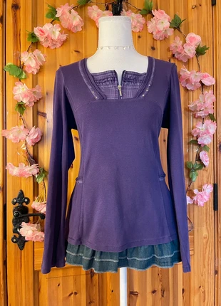 Purple Zip-Up Top | Plaid Insert | Stud Trim | 100% Cotton | 755., brand: Grunge, condition: Very good, size: XL / 42 / 14, €16.00, €17.50 includes Buyer Protection