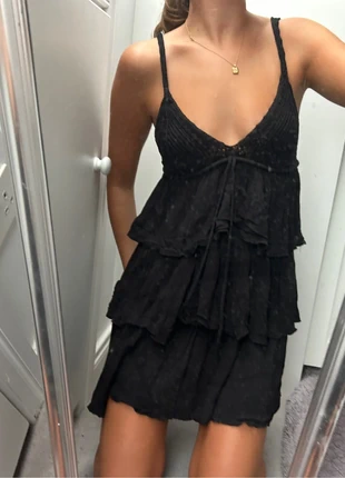 Black Zara ruffle top crochet mini summer dress, brand: Zara, condition: Very good, size: S / 36 / 8, €22.00, €23.80 includes Buyer Protection