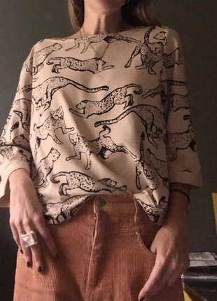 Blouse rose poudrée H&M motif guépard t36, brand: H&M, condition: Very good, size: S / 36 / 8, €6.50, €7.53 includes Buyer Protection