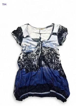 T-shirt imprimé artistique bleu noir en coton et soie – Marithé + François Girbaud – Taille M, marque: Marithé et François Girbaud, état: Très bon état, taille: M / 38 / 10, 21,00 €, 22,75 € Protection acheteurs incluse