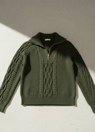 Pull col zippé en maille torsadée vert kaki – taille S – style casual chic automne hiver, brand: la belle boutique, condizioni: Ottime, taglia: S / IT 40 / EU 36, €39.99, €42.69 include la Protezione acquisti Pro