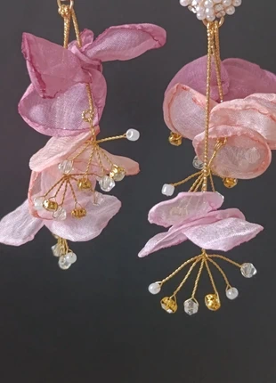 Boucles d'oreilles pendantes fleurs tissu bohème, état: Neuf sans étiquette, 12,00 €, 13,30 € Protection acheteurs incluse