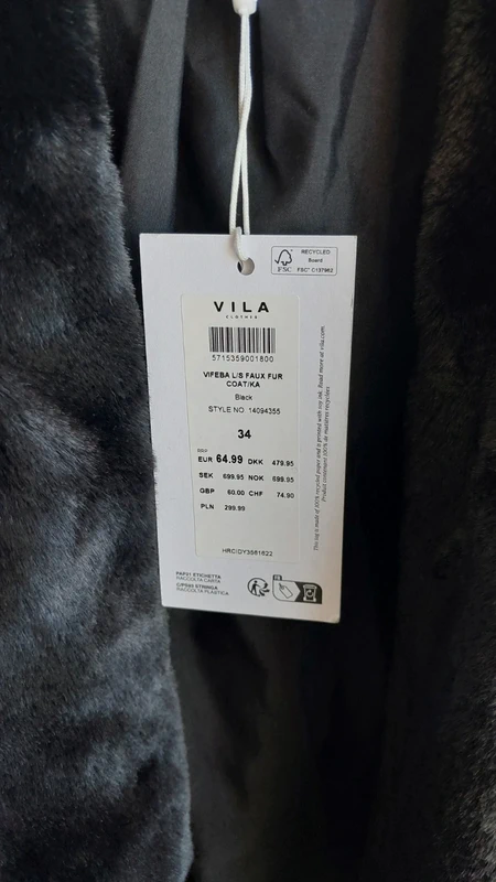 Manteau fourrure Vila noir neuf - photo numéro 4