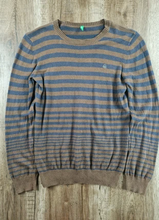 Pull vintage col rond rayé marron bleu United Colors of Benetton coton laine taille L, brand: Vintage Dressing, condition: Very good, size: L, €12.90, €14.25 includes Buyer Protection Pro