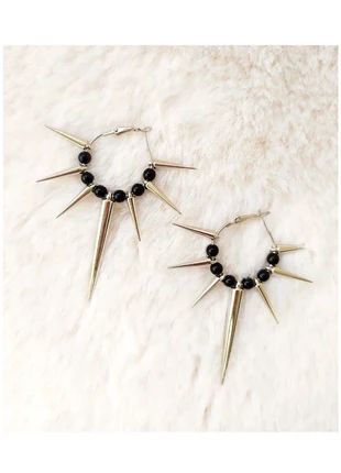 Boucles d’oreilles anneaux métal argenté pointes longues perles noires style punk rock goth chic, merk: sans marque, staat: Nieuw met prijskaartje, € 8,50, € 9,63 inclusief Kopersbescherming