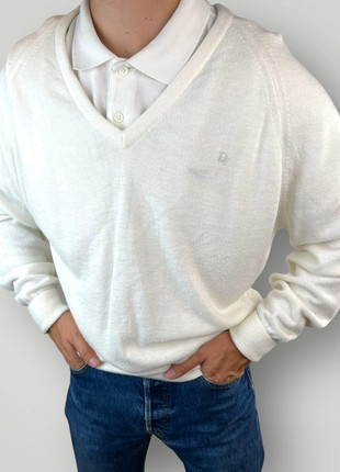 Pull Christian Dior homme L blanc cassé vintage col rond logo brodé made in USA (2565), marque: Dior, état: Très bon état, taille: L, 49,00 €, 52,15 € Protection acheteurs (Pro) incluse