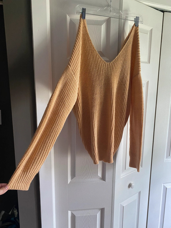 Tan cross back sweater 1