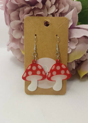 Red & White Resin Toadstool Stainless Steel Earrings, brand: Roses Of Resin, condition: New without tags, £4.49, £5.41 includes Buyer Protection Pro