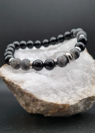 Bracelet pierres semi-précieuses Onyx & Larvikite, marca: lithotherapie, estado: Novo com etiquetas, €12.00, €13.30 inclui Proteção do Comprador