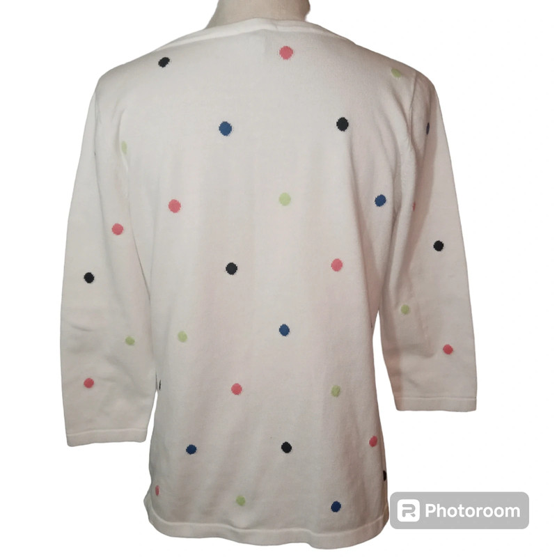 Talbot's White Crewneck Sweater with polka dots 100% Cotton Size M 2