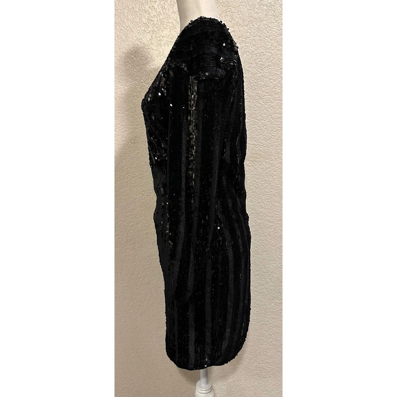 Fashion Nova Black Velvet Sequin Long-sleeved Bodycon Dress 3