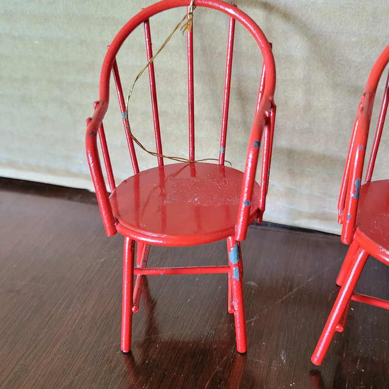 Vintage Midwest Taiwan Christmas Red Metal Lot Of 3 Doll Chair Furniture 2