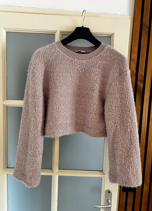 Pull Zara crop rose poudré manches longues – taille S/M – détails brillants, marke: Zara, zustand: Sehr gut, größe: M / 38 / 10, 12,00 €, 13,30 € inklusive Vinted-Käuferschutz