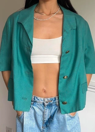 Vintage green short sleeve blazer with gold buttons 90s blazer jacket shirt, condition: Satisfactory, size: M / UK 12-14, £10.00, £11.20 includes Buyer Protection