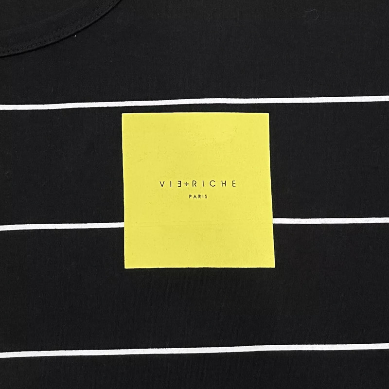 Vie+Riche Paris Men’s T-Shirt 3XL Black, White Stripes, Yellow Box, Side Zippers 5