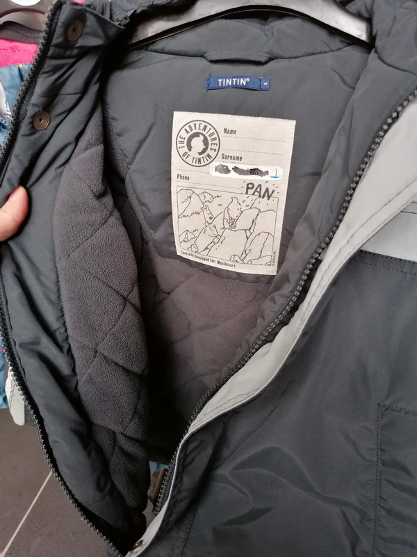 Veste chaud doublé polars, capuche amovible, Tintin . Gris Entracite, 2ans. Très bon état!  4