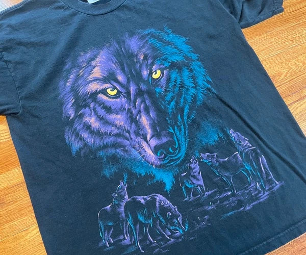 Crazy Black Purple Wolf T-shirt Rare Hipster Hypebeast Nwo Wolfpack Grunge Emo Native American Thun