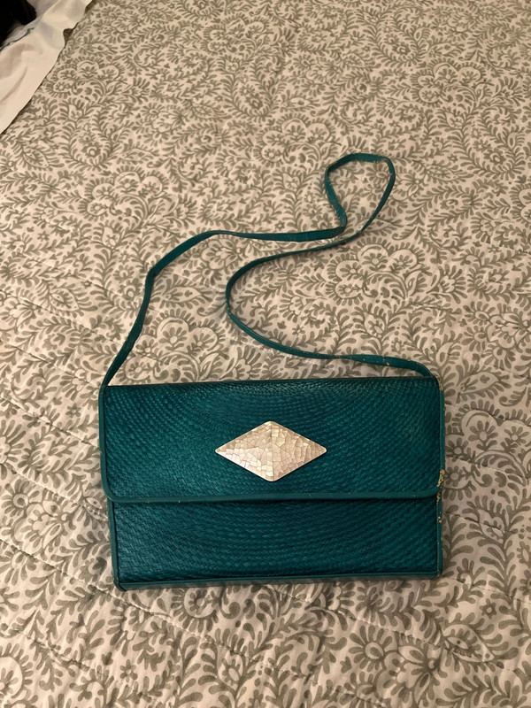 Vintage Lisette Woven Teal Purse 1