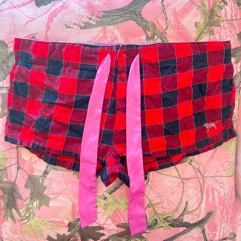y2k vintage victoria s secret PINK plaid pajama boxer shorts